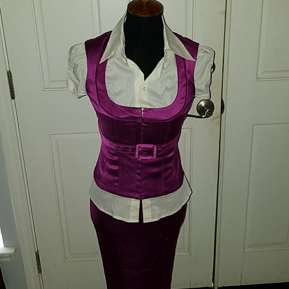 Belted Corset hook Silk Bebe Skirt Set - Picture 5 of 8